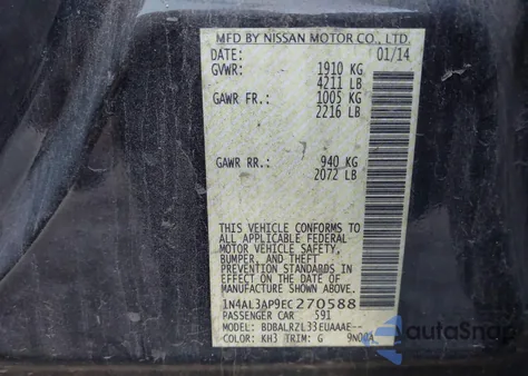 2014 Nissan Altima 2.5 from USA, damaged, VIN 1N4AL3AP9EC270588